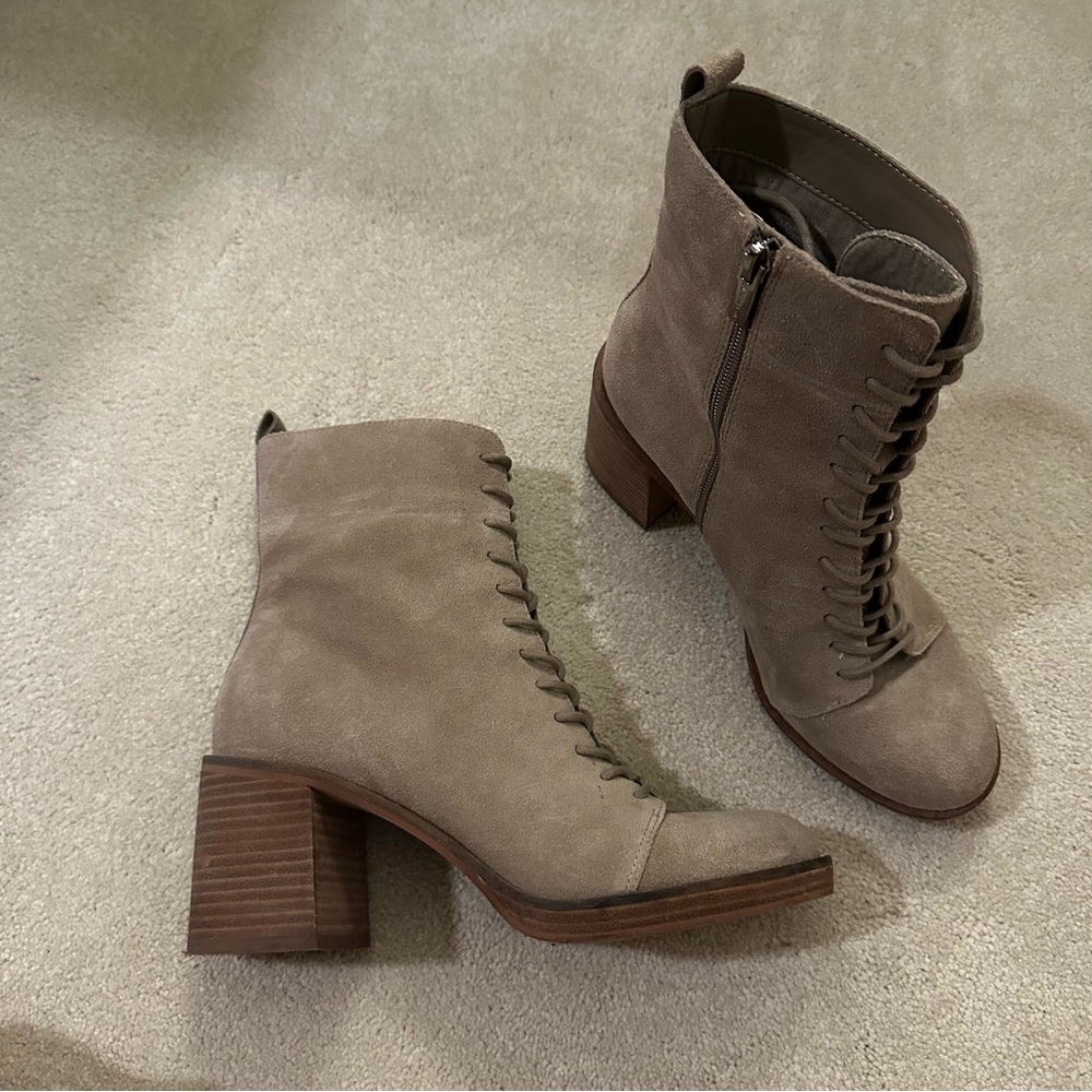 Vince Camuto Kymra Suede Neutral Taupe Heel Boots